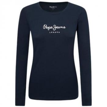 Camiseta de Manga Larga Pepe Jeans New Virginia para Mujer, Color Marino, Casual, Algodón, Talla S