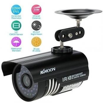 KKmoon 1200TVL Cámara Bala de Vigilancia CCTV Analógico 36 LED IR-Cut Visión Nocturna Impermeable IP66 Seguridad Exterior Hogar Oficina