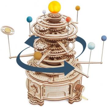 Robotime Rokr Maqueta Sistema Solar Giratoria - Rompecabezas de Madera en 3D con Movimiento Mecánico - Kit Educativo de Astronomía