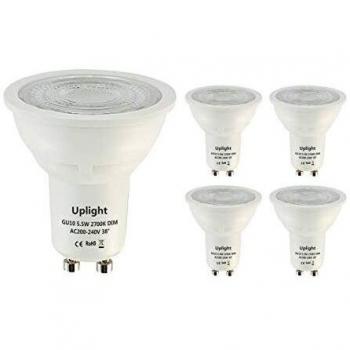 Uplight 5.5W Regulable Bombillas GU10 LED,Blanco Cálido 2700K,Equivalente 50W Lámpara Halógena 470Lm Ra80,38°Ángulo haz,Paquete de 5.
