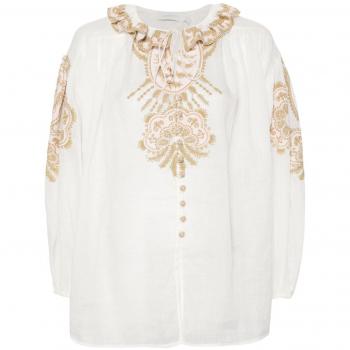 Zimmermann Women's Embroidered Ramie Blouse Top in Beige | Size L | 1006TSS243CRMGLD