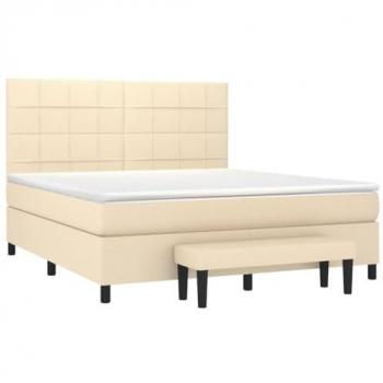 Cama Box Spring con Colchón Viscoelástico Acolchado Reversible Tela Color Crema 180x200 cm
