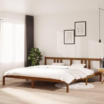 Cama solar sin Materix Ámbar Madera Maciza 200x200cm, Estructura de cama madera maciza marrón miel 200x200 cm