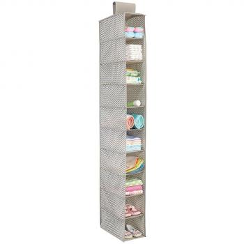 mDesign Colgador de tela – Perfecto organizador de tela para el cuarto de los peques o como zapatero de tela – Con 10 compartimentos – Color: topo/ natural