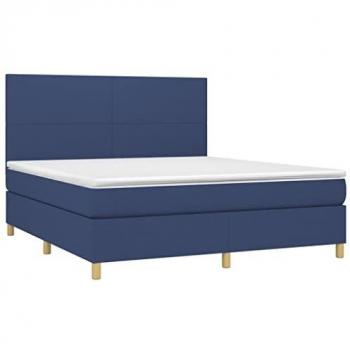 Cama box spring con colchón viscoelástico de muelles ensacados, adaptable, acolchado reversible, tela azul 180x200 cm