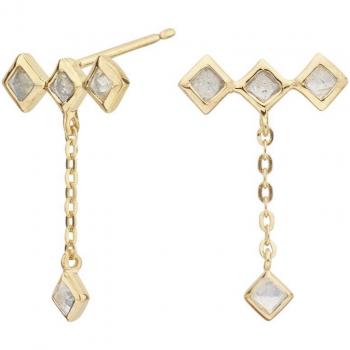 Pendientes de plata chapado en oro con colgante y labradorita y piedra luna.