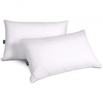 Amazon Brand - Umi Almohada de Plumas de Ganso Blanco Lavable de Firmeza Media con Funda Hipoalergénica de Algodón 100%, 48x74cm, Juego de 2