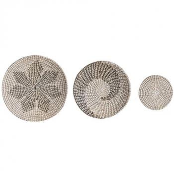 Conjunto de 3 Platos Decorativos de Pared Hechos a Mano en Hierba Marina Natural Estilo Africano