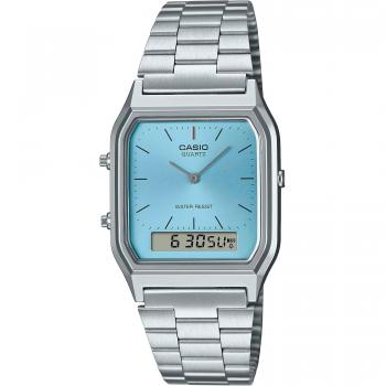 Casio Vintage Analog-Digital Unisex Watch AQ-230A-2A1 with Turquoise Dial and Silver Gray Strap
