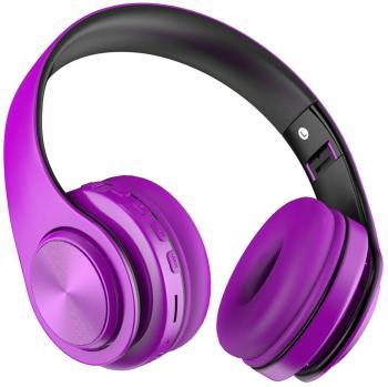 Auriculares inalámbricos Bluetooth, Headphones Plegables con Micrófono, Deportivos Estéreo HiFi Bajos Profundos Compatible con Smartphones, Tabletas, Computadoras, TV/PC de MeihuaTu-Negro y Morado