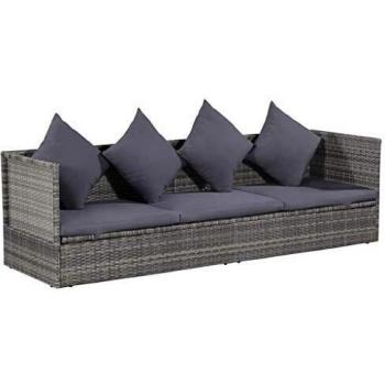 vidaXL Garden Sofa Bed 200x60 cm Gray Poly Rattan