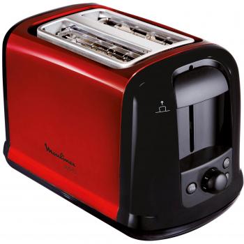 Moulinex Subito Tostadora Eléctrica, 850 W, Acero Inoxidable, 2 Ranuras, Negro/Rojo