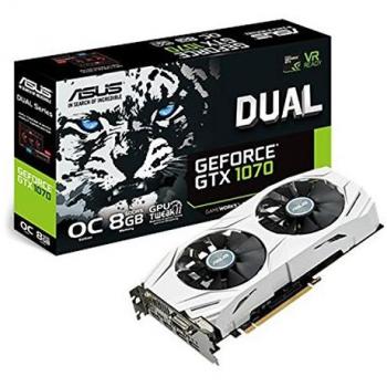 ASUS DUAL-GTX1070-O8G - Tarjeta Gráfica NVIDIA GeForce GTX 1070, 8GB GDDR5, HDMI, DVI, DP - Blanco