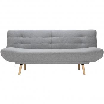Sofá cama nórdico 3 plazas de tela gris clara y madera FAGUO
