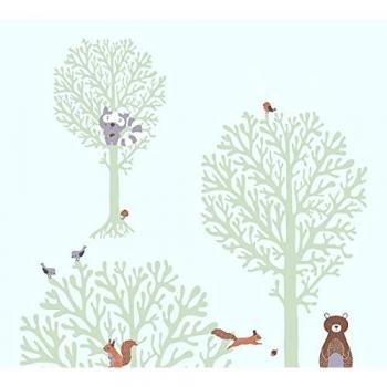 Papel Pintado Infantil Amor Pequeño con Diseño de Animales del Bosque y Naturaleza, Vinílico, 0.53 x 10 m