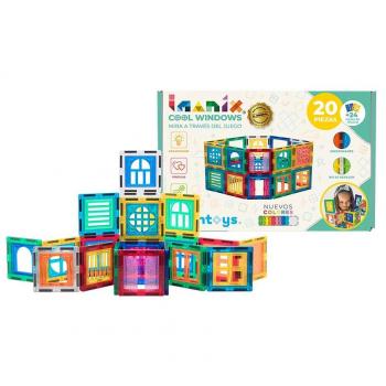 Construcción Imanix Cool Windows - Set de 20 piezas para crear castillos de arena, incluye bloques magnéticos transparentes y colores vibrantes, fomenta la creatividad y el desarrollo cognitivo en niños