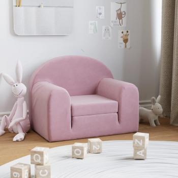 Sofá Cama Infantil Rosa de Felpa Suave con Respaldo y Reposabrazos