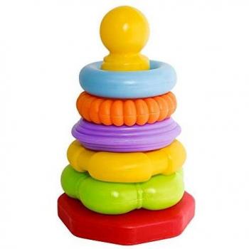 Simba - Pirámide de Anillos ABC, Juguete de Apilamiento, 6 Piezas, 20cm, 5 Formas de Anillo, Base Inclinada para Desarrollo Motor, A partir de 6