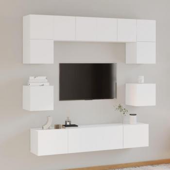 Set de Muebles para TV 8 Piezas Madera Contrachapada Blanco