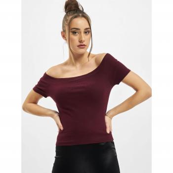 Urban Classics Women's Off Shoulder Ribbed T-Shirt in Red