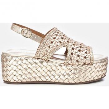 Sandalias de cuña de piel para mujer con cierre de hebilla y altura de 7cm