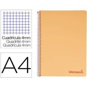 Cuaderno espiral liderpapel A4 wonder tapa plastico 80h 90gr cuadro 4mm con margen color naranja.