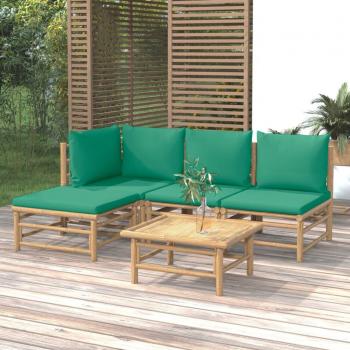 vidaXL 5-Piece Bamboo Garden Lounge Set with Green Cushions