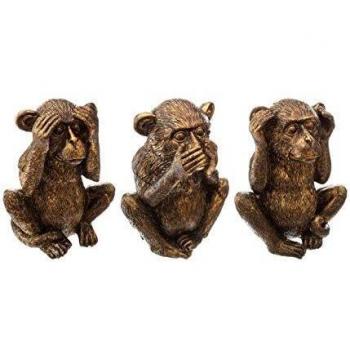 Set de 3 estatuillas decorativas Monos Sabiduría - Resina dorada - Altura 17 cm