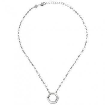 Collar de Mujer Hexagonia de Acero Espejado, Color Plata, Talla Ajustable 39-45 cm, Sin Piedras - BREIL TJ3506