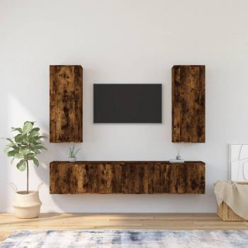 Set de Muebles para TV 4 Piezas en Madera Contrachapada Roble Ahumado