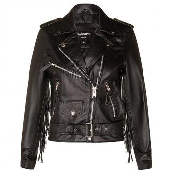 Infinity Leather Women's Black Fringe Tassel Biker Jacket - Seville Size 20 UK