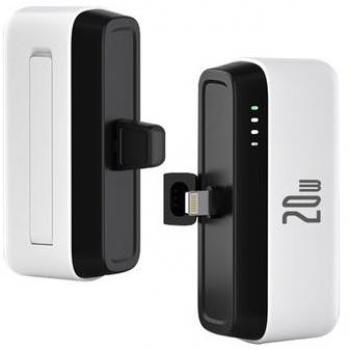 Mini Banca de Alimentación Portátil 5000mAh - Cargador Rápido PD 20W con Conexiones Lightning y Tipo C - Blanco