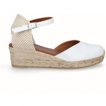 Alpargatas de cuña baja de mujer de piel - Shoes Lonas marca Viguera modelo 1757 en color blanco