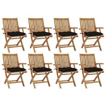 Folding Garden Chairs with Cushions - 8 Piece Solid Teak Set