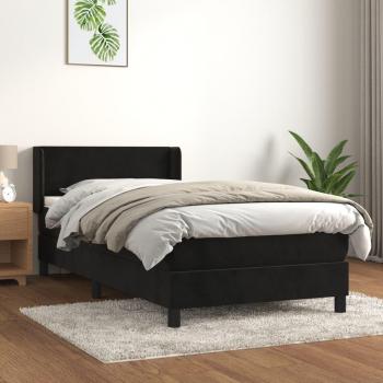 Cama box spring de muelles con colchón negro 90x200 cm en terciopelo