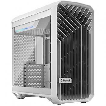 Fractal Design Torrent Compact White TG E-ATX Gaming Case with Clear Tempered Glass Window, 2 Fans, Fan Hub, RGB Strip on PSU Shroud, Front Grille, USB-C