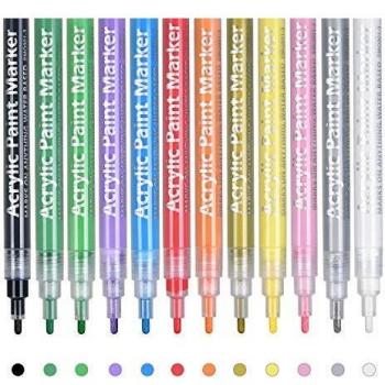 Vicloon Rotuladores de Pintura Acrílica, 3MM Rotuladores Permanentes de 12 Colores, Impermeable Rotuladores para Pintar en Plastico Piedras, Porcelana, Vidrio, Tela, Huevo de Pascua, DIY