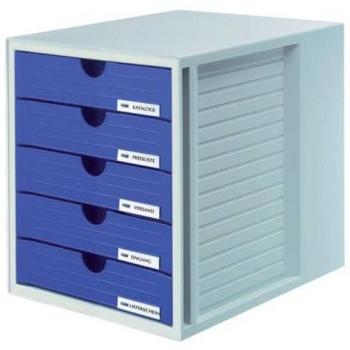 Cajonera HAN Systembox A4/C4, 5 cajones cerrados, gris claro/azul