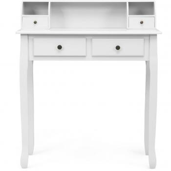 White Wood Writing Desk with Removable Organizer and 4 Drawers