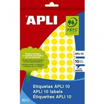 8 Hojas Etiquetas Color Amarillo Circulo ø 10 mm Apli 02730