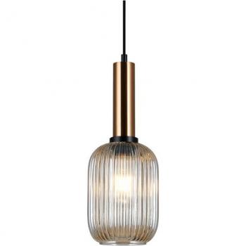 Lámpara colgante moderna Antiola de Italux, latón, 1 luz, pantalla ámbar, casquillo E27