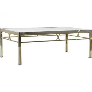 Mesa de centro elegante de acero y cristal con acabado en plata