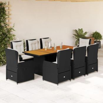 9-Piece Black Poly Rattan Garden Dining Set with Cushions