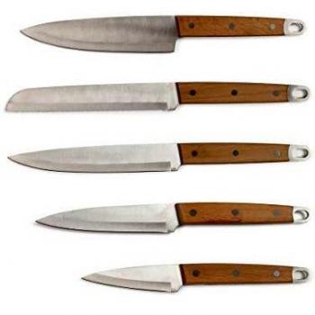 Set de 5 cuchillos de acero inoxidable con mango de madera LIVOO MEC129