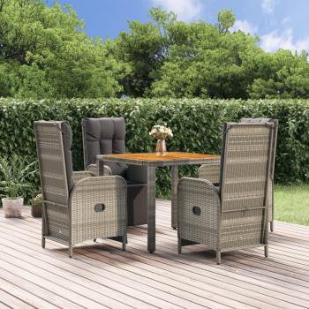 5-Piece Grey Poly Rattan Garden Dining Set with Cushions