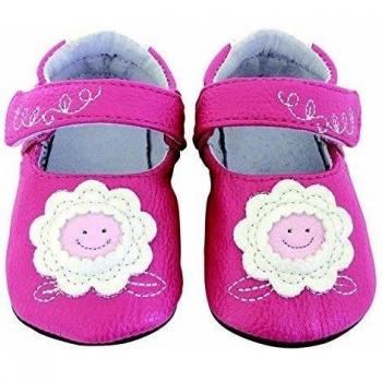 Jack & Lily My Mocs Daisy Face Berry - Zapatitos de piel para los primeros pasos, 100% anti-resbalones, talla 0-6 meses, multicolor