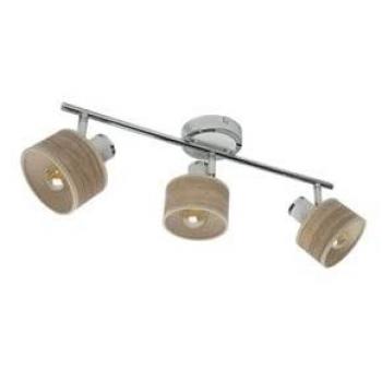 Regleta Nando 3xe14 Cromo-blanco/madera clara Focos Orientables 16x51x10 Cm - Diseño Moderno