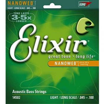 Elixir 14502 NanoWeb Acoustic Bass Strings Light Gauge 45-100 Long Scale