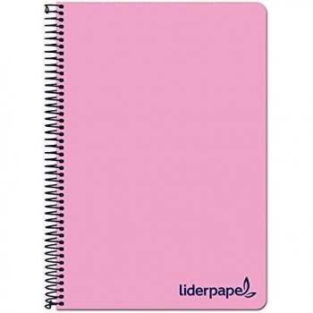 Cuaderno espiral liderpapel A4 wonder tapa plastico 80h 90gr cuadro 4mm con margen color rosa.
