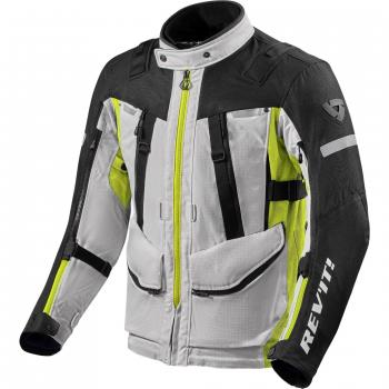 Revit Chaqueta Sand 4 H2O Blanco Amarillo Plata 2XL - Chaqueta textil de motocicleta, impermeable, transpirable, con ventilación, protección CE en hombros y codos, múltiples bolsillos, ajuste